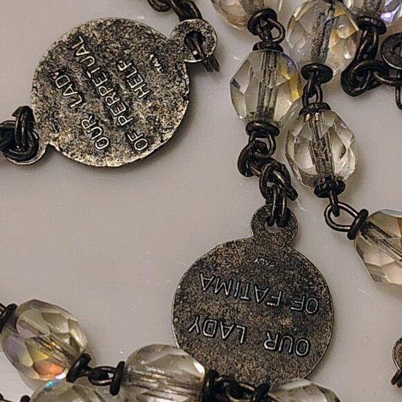 Vintage Italy Silver Tone Aurora Borealis Faceted Crystal Bead Rosary Our Lady - Picture 3 of 6